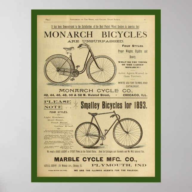poster de Bicicleta de Bicicleta de 1893 Vintage (Frente)