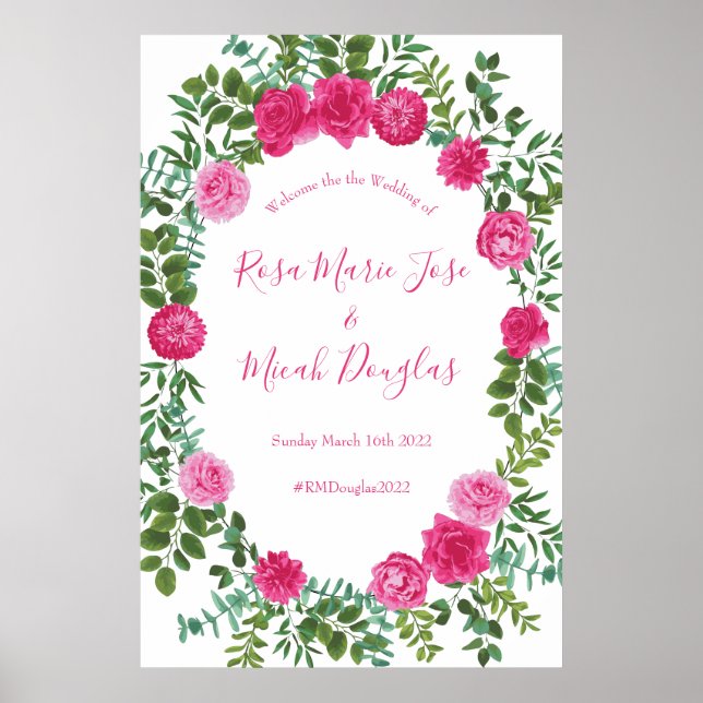 Poster de Boas-vindas ao Casamento Floral Rosa Bri (Frente)