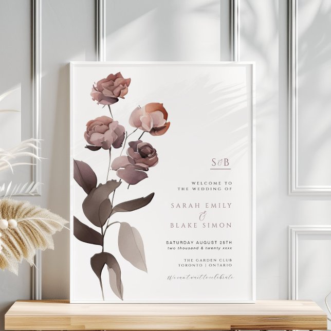 Poster de Boas-vindas ao Casamento Floral Rosa Púr (Criador carregado)