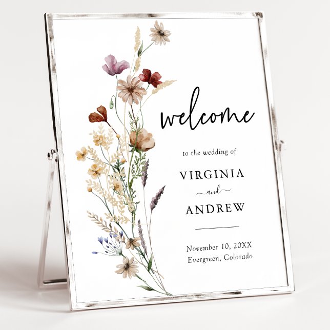 Poster de Boas-vindas de Wildflower (Elegant Boho White Wildflower Welcome Wedding Poster by Painted Paperie
)
