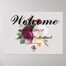 Poster de Boas-vindas do Casamento Floral Burgundy