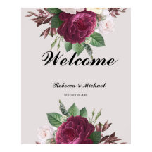 Poster de Boas-vindas do Casamento Floral Burgundy