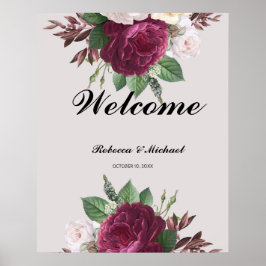 Poster de Boas-vindas do Casamento Floral Burgundy