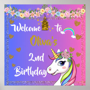 Poster de Boas-vindas do Rainbow Unicorn Birthday