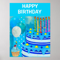 Poster de Bolo Azul de Aniversário