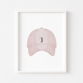 Poster de boné de golfe rosa com vinheta de aquare