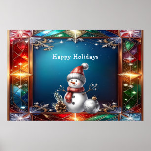 Poster de Boneco de Neve Fofo em Moldura de Vidro