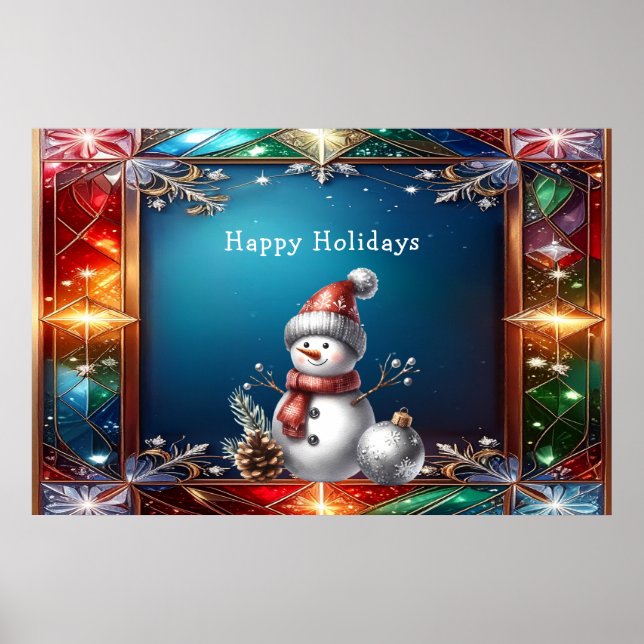 Poster de Boneco de Neve Fofo em Moldura de Vidro  (Frente)