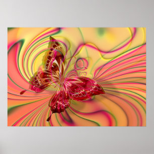 poster de borboleta vermelha de pêssego