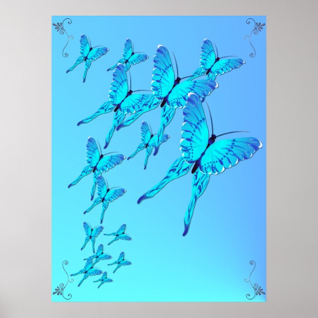 Poster de Borboletas Azuis (Frente)