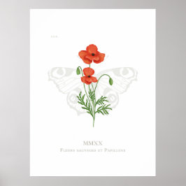 Poster de borboletas de papoila e pavão