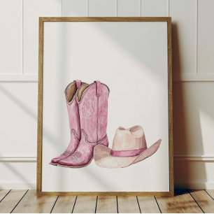 Poster de Botas e Chapéu de Cowgirl Rosa para Deco