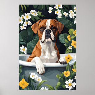 Poster de Boxer na Banheira, Poster de Cachorro En
