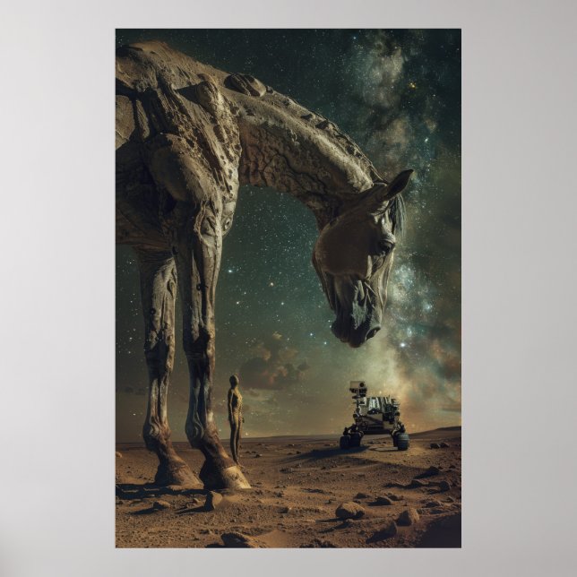 Poster de bronze surreal com cavalos Dali e Gig (Frente)