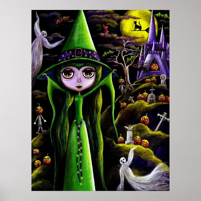 Poster de Bruxas de Halloween Verdes (Frente)
