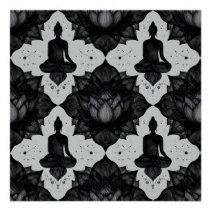 Pôster de Buda Meditando com Padrão Zen de Lótus P