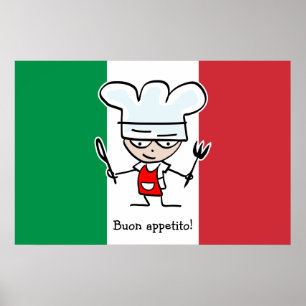 Poster de Buon Appetito com desenhos animados na