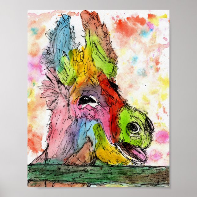 Poster de burro engraçado e colorido - 8"x10" (Frente)