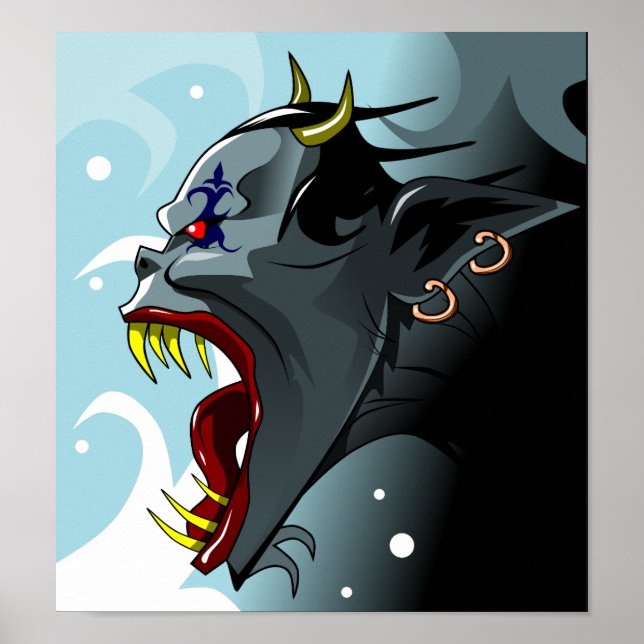 Poster de cabeça de demônio com cavalos (Frente)