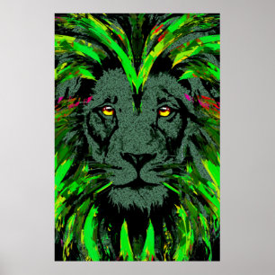 Poster de Cabeça de Leão Verde - Poster de Face 