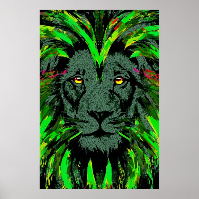 Poster de Cabeça de Leão Verde - Poster de Face de (Frente)