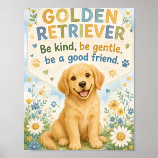Pôster de cachorro golden retriever seja gentil