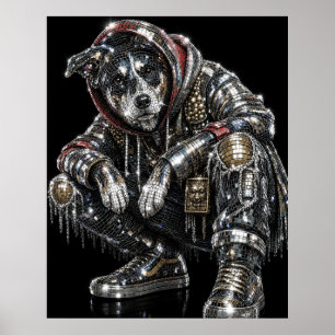 Poster de Cachorro Mosaico Disco Arte Moderna de