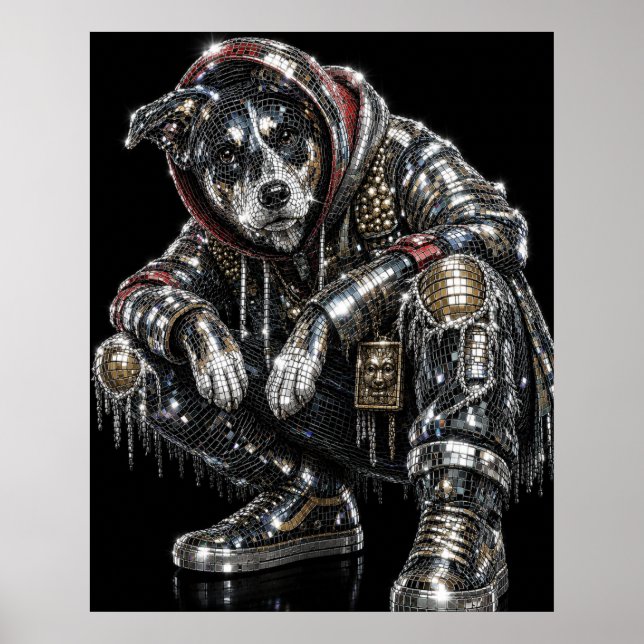 Poster de Cachorro Mosaico Disco | Arte Moderna de (Frente)