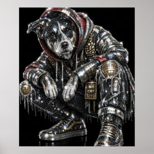 Poster de Cachorro Mosaico Disco Arte Moderna de