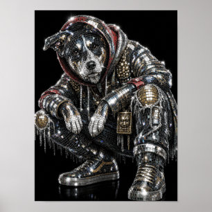 Poster de Cachorro Mosaico Disco Arte Moderna de