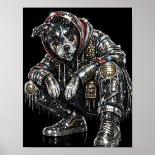 Poster de Cachorro Mosaico Disco Arte Moderna de