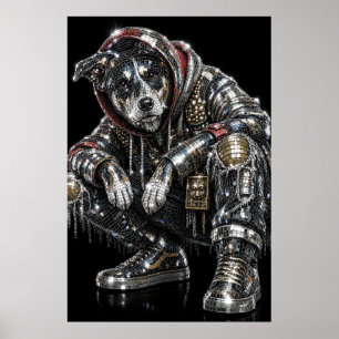 Poster de Cachorro Mosaico Disco Arte Moderna de