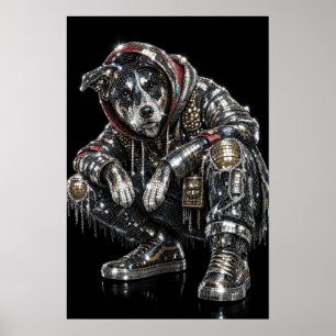 Poster de Cachorro Mosaico Disco Arte Moderna de