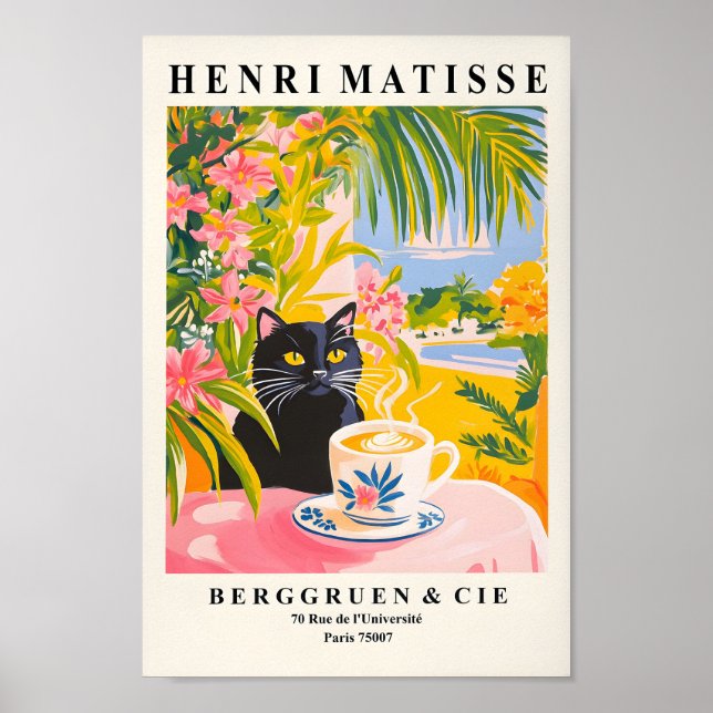 Poster de café de Bebendo de Gato Negro, Parede de (Frente)