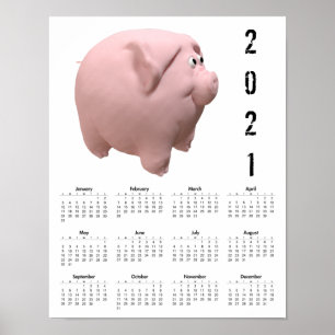 poster de Calendário Branco Pig 1 Engraçado 3D 202