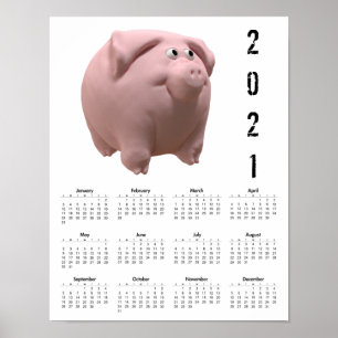 poster de Calendário Branco Pig 2 3D Engraçado