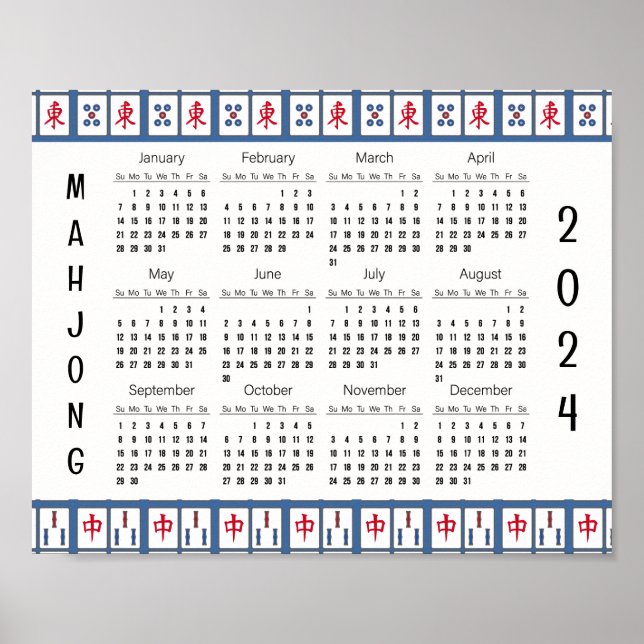Poster de Calendário de Azulejos de Jogo Mahjong 2 (Frente)