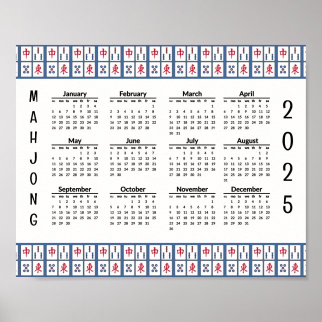 Poster de Calendário de Azulejos de Jogo Mahjong 2 (Frente)