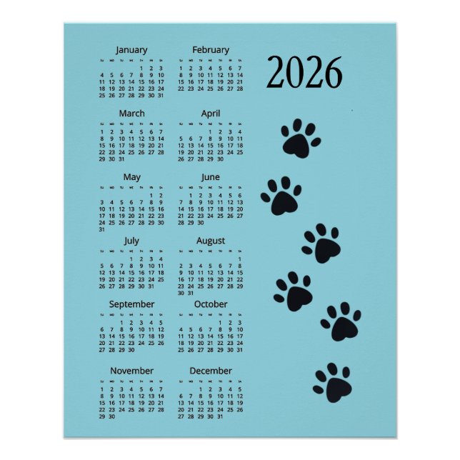 Pôster de Calendário de Design de Pegadas 2026 (Frente)
