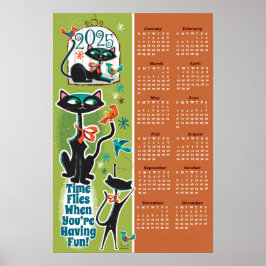 Poster de calendário de Gatos do século médio