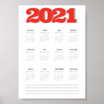 poster de calendário de parede 2021