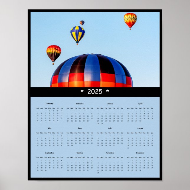 poster de Calendário de Parede dos Balões de Ar Qu (Frente)