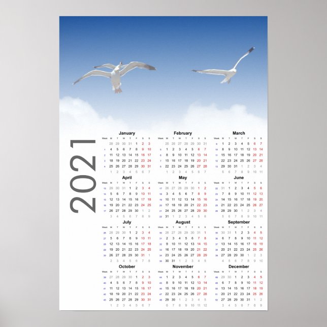 Poster de Calendário de Seagull 2021 - Segunda-fei (Frente)