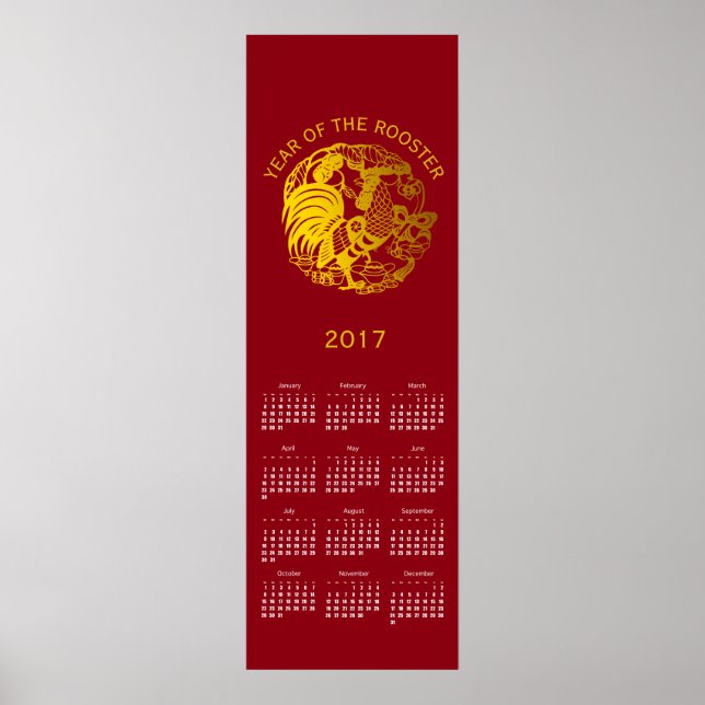 poster de Calendário do Ano de Rooster do ouro Zod (Frente)