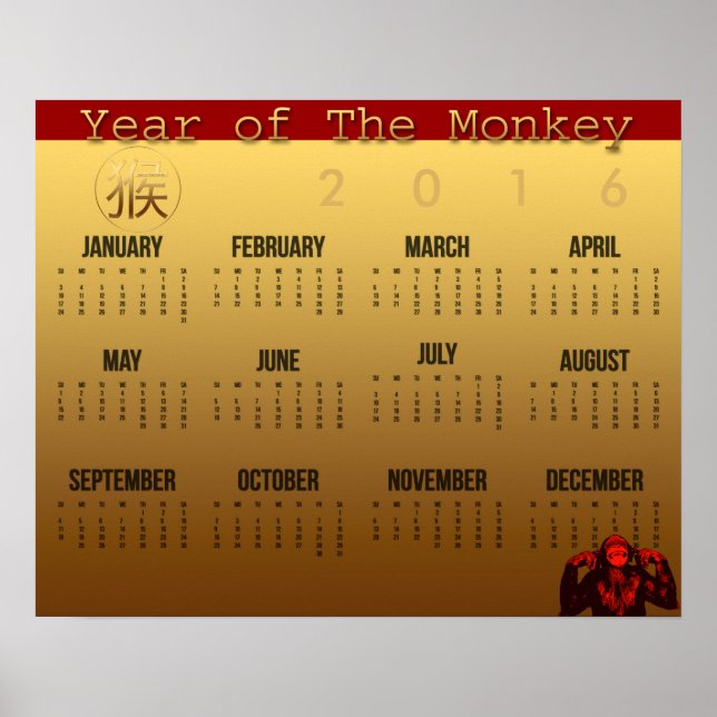 Poster de Calendário do Ano do Macaco do Sorriso 2 (Frente)