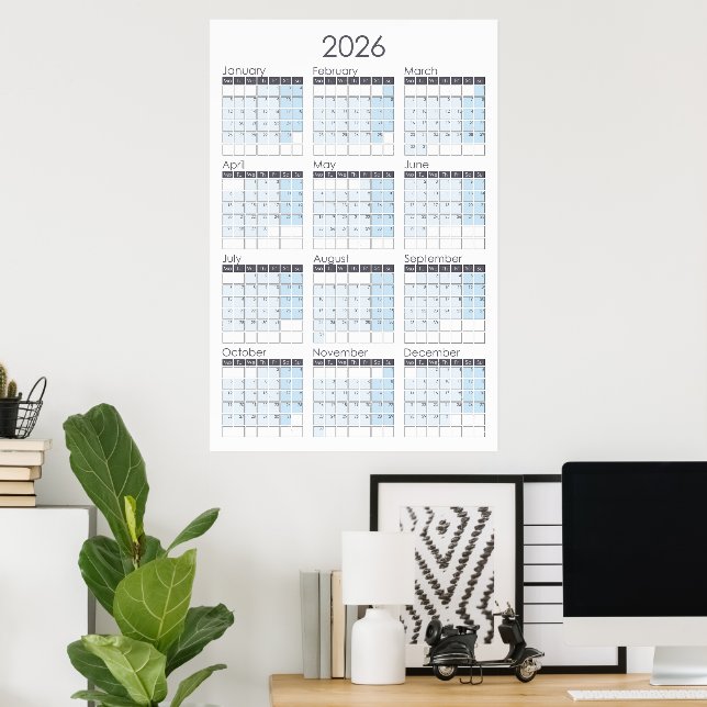 poster de Calendário do Ano Vertical 2026 (Escritório em casa)
