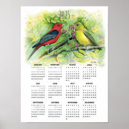 poster de Calendário do Casal Scarlet Tanager 2025