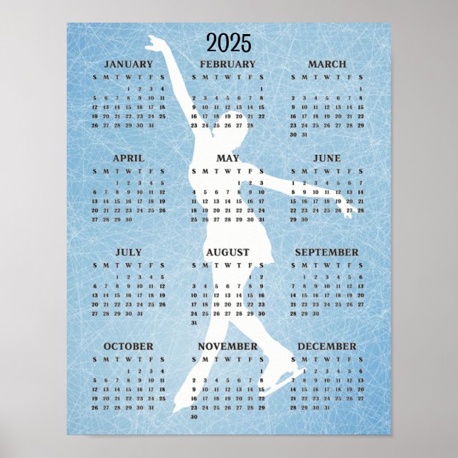 Poster de Calendário Ice Skater Design 2025 (Frente)