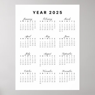Poster de calendário minimalista 2025