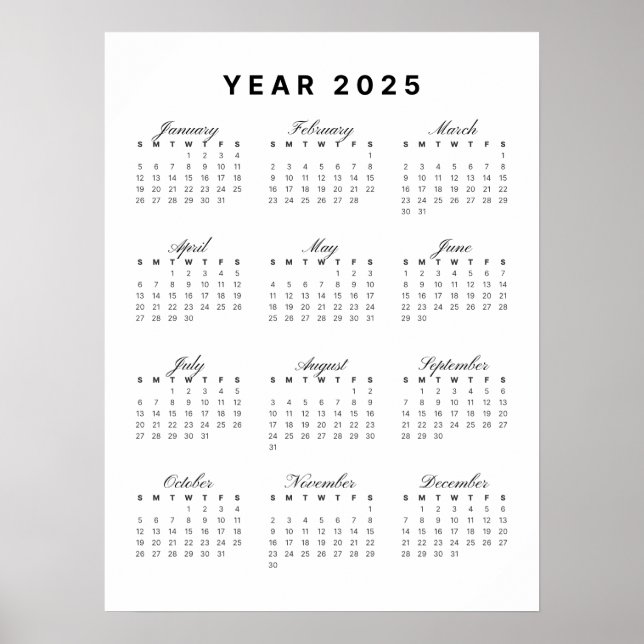 Poster de calendário minimalista 2025 (Frente)